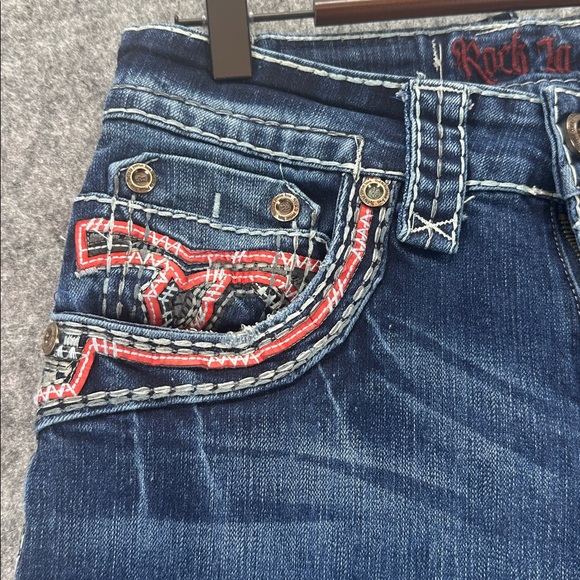 Rock In LA Women’s Blue Denim Jeans with Embroidered Pockets 30/32 - Picture 8 of 16